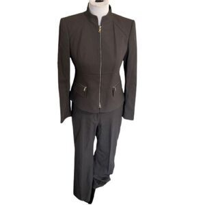 Anne Klein Olive Army Green Stretch 2pc Pant Suit Size 4P